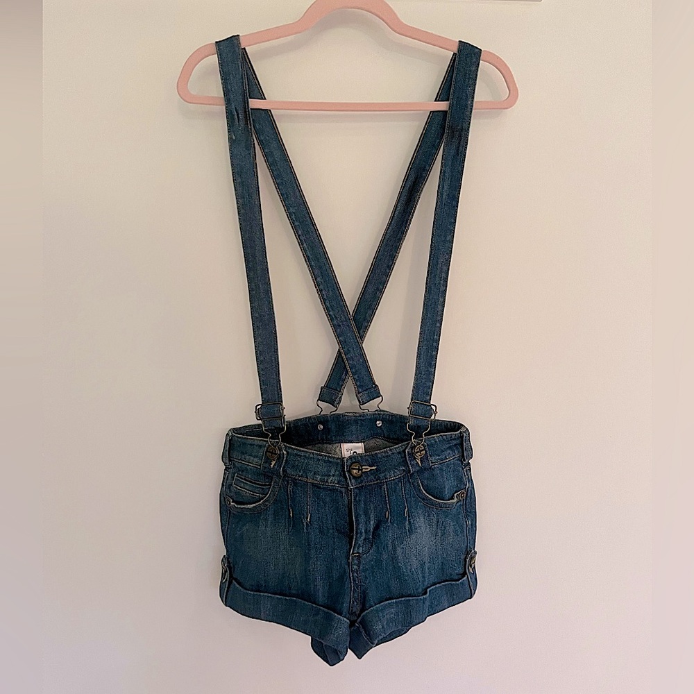 Industrial Cotton Brand Women's Denim Shorts Blue Removable Suspenders Size 9